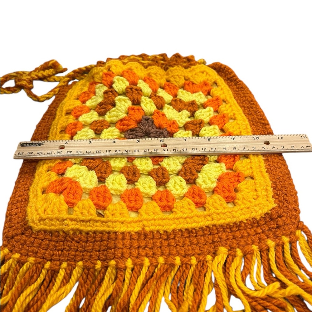 Vintage handcrafted Crochet Multicolored drawstring Bag - Picture 7 of 10